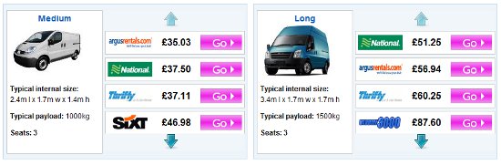 Van hire price comparison system Van hire price comparison system
