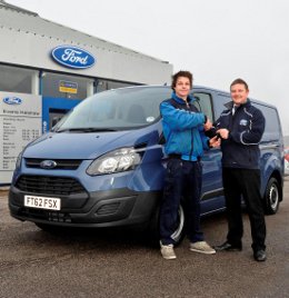 Andrew Wilkinson of H2O Cleaning Contractors takes delivery of the First Ford Transit Custom sold in the UK