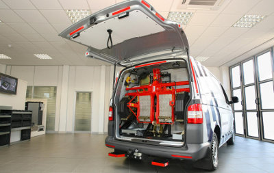 Inside a VW Transporter with roadside assistance conversion