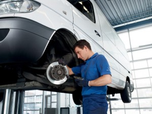 Mercedes Sprinter being serviced